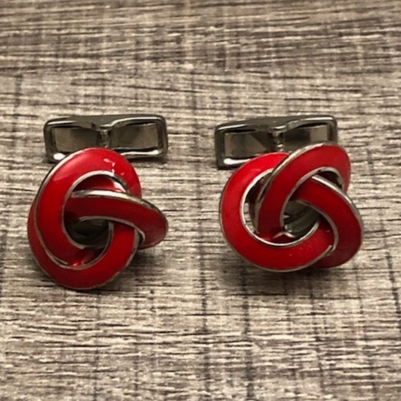 Ravi Ratan (Red Enamel) Knot Stainless Steel Cufflinks - Picture 1 of 4